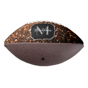 Dark bronze faux glitter sparkle Monogram name Football