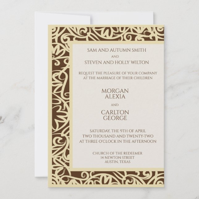 Dark brown and beige wedding invitation (Front)