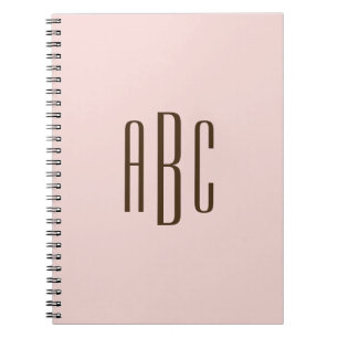Dark Brown and Blush Simple Three Letter Monogram Notebook