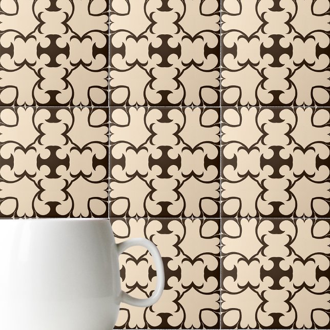 Dark Brown And Cream Moroccan Geometric Pattern Ceramic Tile (Creator Uploaded)