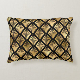 Dark Brown and Gold Art Deco Patterned Decorative Cushion