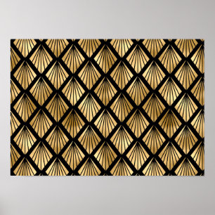 Dark Brown and Gold Art Deco Patterned Poster