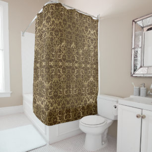 Dark Brown and Gold Damask Pattern Shower Curtain