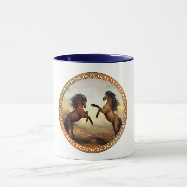 Dark Brown And Light Brown Friesian Draught Horses Mug (Center)