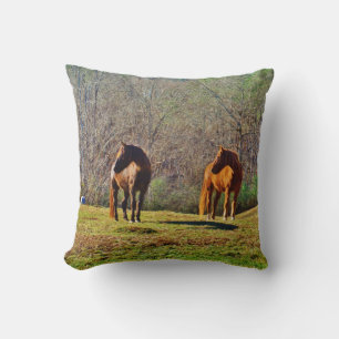 Dark Brown and light Brown horses Cushion