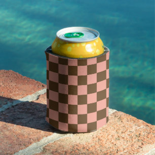 Dark Brown and Light Pink Chequerboard Can Cooler