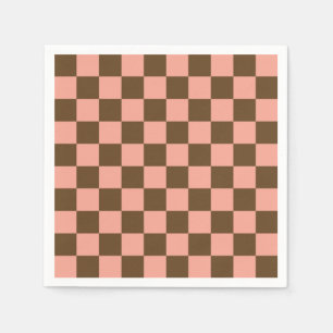 Dark Brown and Light Pink Chequerboard Napkin