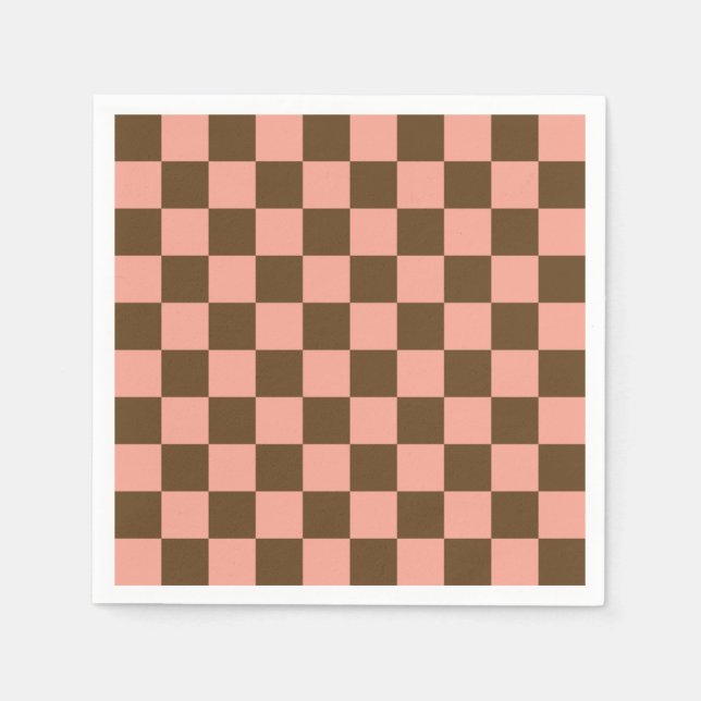 Dark Brown and Light Pink Chequerboard Napkin (Front)