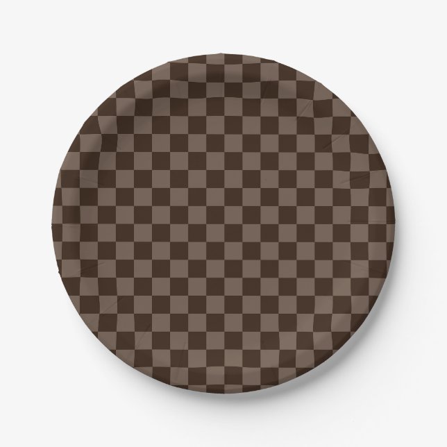 Dark Brown and Quincy Chequerboard Paper Plate (Front)