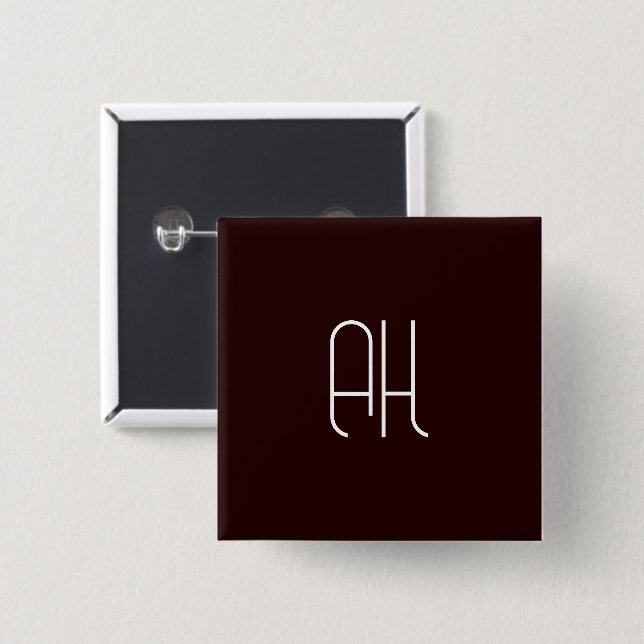 Dark brown and white custom initials simple 15 cm square badge (Front & Back)