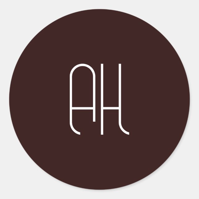 Dark brown and white custom initials simple classic round sticker (Front)
