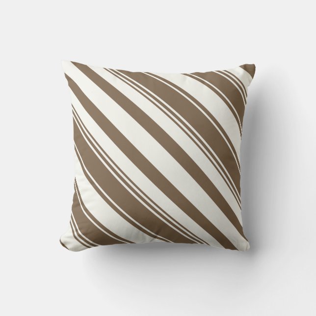 Dark Brown and White Diagonal Stripes Cushion (Front)