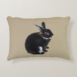 Dark Brown and White Mini Rex Rabbit Decorative Cushion
