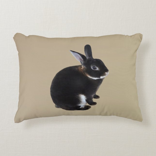 Dark Brown and White Mini Rex Rabbit Decorative Cushion (Front)