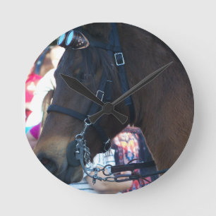 Dark Brown Arabian Horse wearing goggles Round Clock