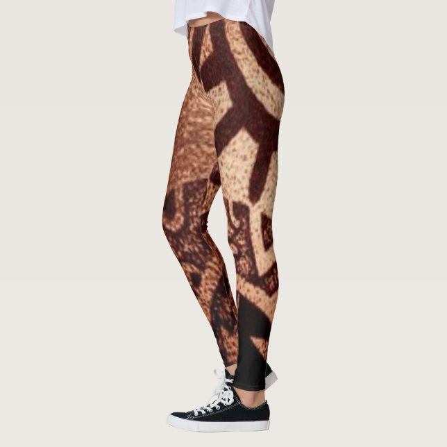 "Dark Brown Aztec Symbol Statement" Yoga Leggings (Left)