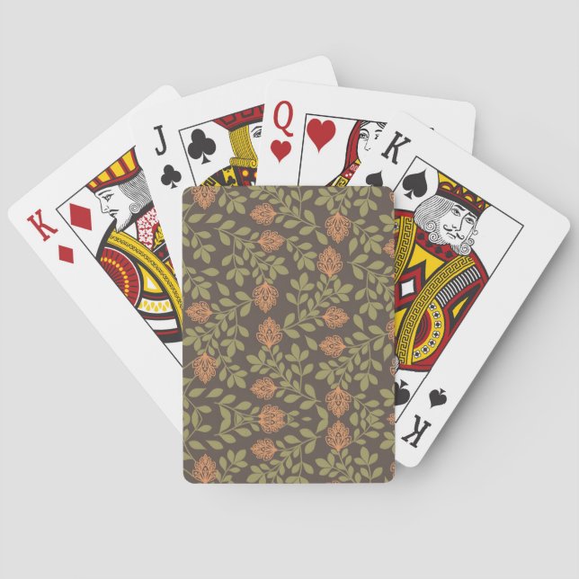 Dark Brown Background with Vibrant Floral Patterns Playing Cards (Back)