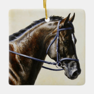 Dark Brown Bay Trakehner Dressage Horse Ceramic Ornament