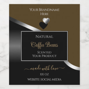 Dark Brown Black Wavy Silver Hearts Product Labels