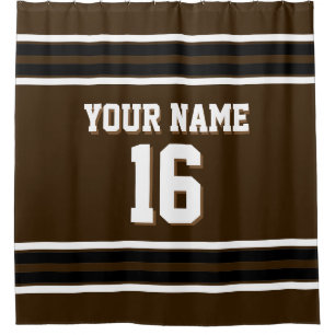 Dark Brown Black White Stripes Sports Jersey Shower Curtain