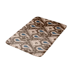 Dark Brown Blue Bohemian Ikat Tribal Pattern Bath Mat