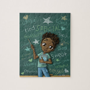Dark Brown Boy and Positive Words Jigsaw Puzzle