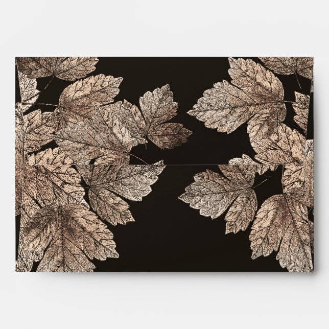 Dark Brown & Bronze Leaves Rustic Fall Invitation Envelopes (Back (Top Flap))