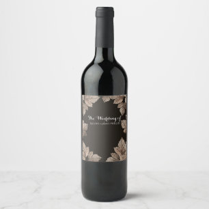 Dark Brown & Bronze Leaves Rustic Fall Wine Label