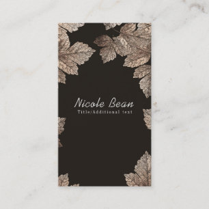 Dark Brown & Bronze Leaves Rustic Glam Custom Business Card