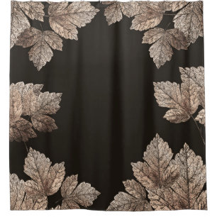 Dark Brown & Bronze Leaves Rustic Glam Fall Shower Curtain
