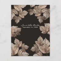 Dark Brown & Bronze Leaves Rustic Save the Date