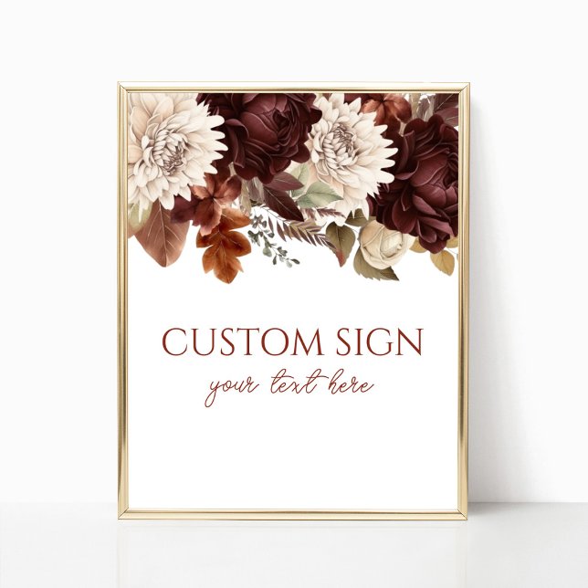 Dark Brown Burgundy Floral Custom Party Sign (Creator Uploaded)