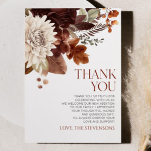 Dark Brown Burgundy Floral Flowers Baby Shower Thank You Card