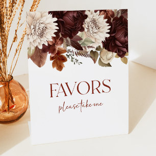 Dark Brown Burgundy Floral Party Favours Sign