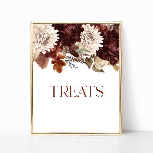 Dark Brown Burgundy Floral Treats Table Party Sign (Creator Uploaded)
