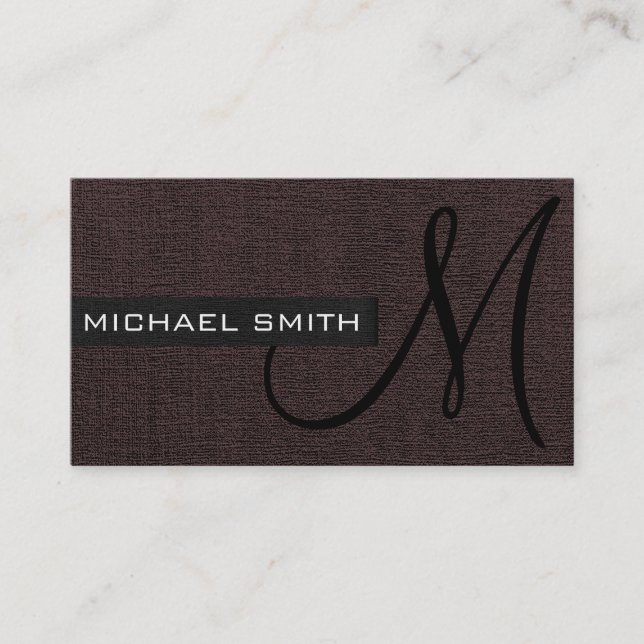 Dark Brown Canvas Elegant Monogram Business Card (Front)