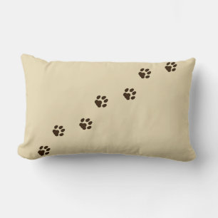 Dark Brown Cat Paw Prints Feline Tracks Tan Lumbar Cushion