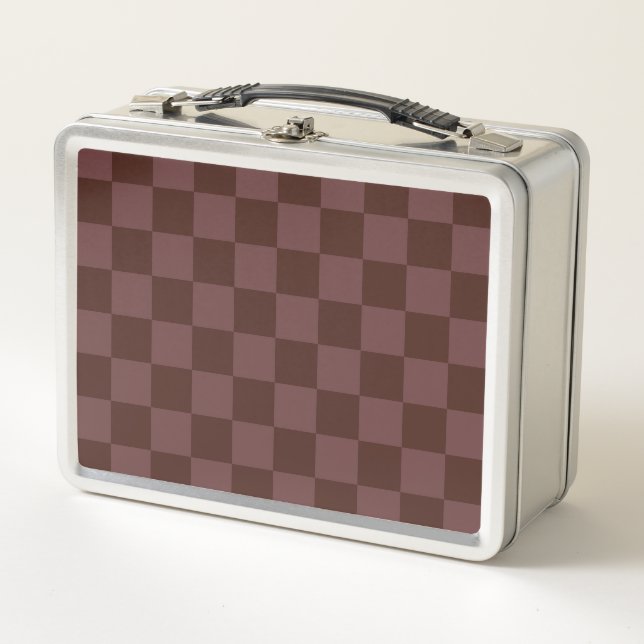 Dark Brown Chequerboard Metal Lunch Box (Front)