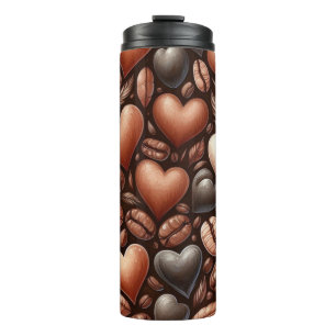 DARK BROWN COFFEE BEANS IN HEART SHAPE THERMAL TUMBLER