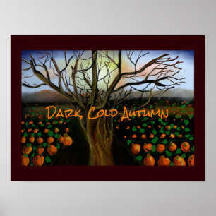 Dark Brown Cold Feelings Acrylic Painting Autumn Poster