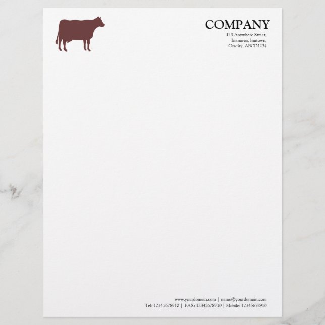 Dark Brown Cow - White Letterhead Template (Front)