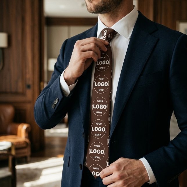Dark Brown Custom Logo Repeat Pattern Professional Tie (Dark Brown Custom Logo Repeat Pattern Professional Branded Tie)