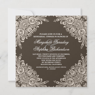 dark brown damask rehearsal dinner invite