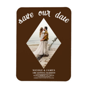 Dark Brown Diamond Photo Wedding Save the Date Magnet