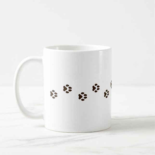 Dark Brown Dog Paw Prints Canine Tracks Coffee Mug (Left)