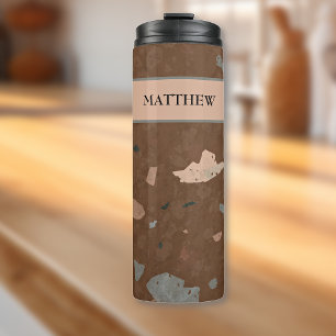 Dark Brown & Earth Tones Terrazzo Pattern 16oz Thermal Tumbler