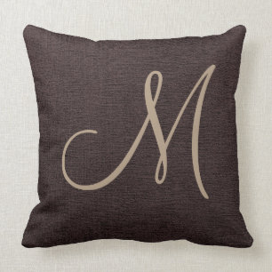 Dark Brown Elegant Monogram Canvas Look Cushion