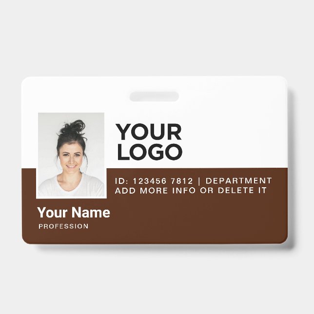 Dark Brown Employee Modern Photo ID Security Badge (Front)
