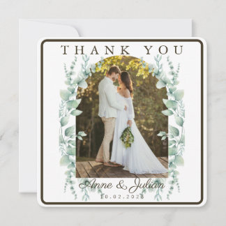 Dark Brown Eucalypthus leaves Wedding W/ 2 photos Thank You Card
