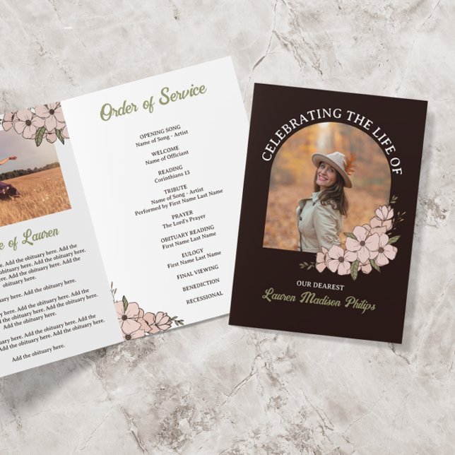 Dark Brown Floral Arch Photo Celebrating Life Program (Creator Uploaded)